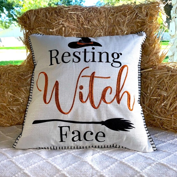 Halloween Decor Pillow Resting Witch Face- NWT - Picture 2 of 5
